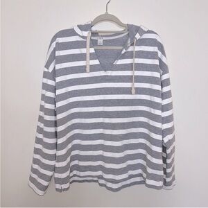 J. Crew Gray & White Striped Hooded Pullover